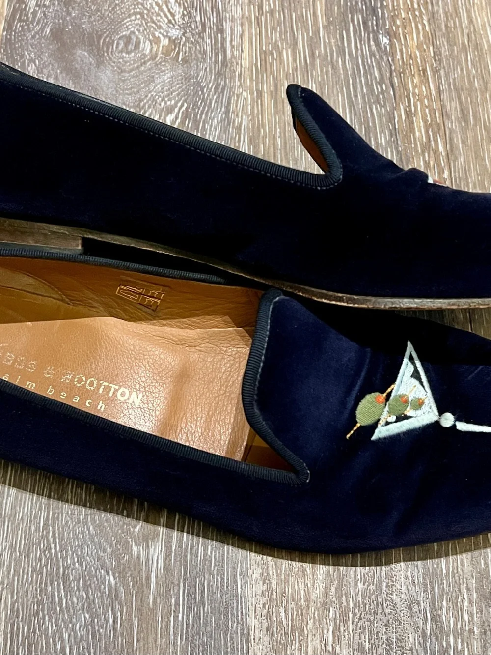 Stubbs & Wootton purple blue Velvet Martini Embroidered Slip-Ons